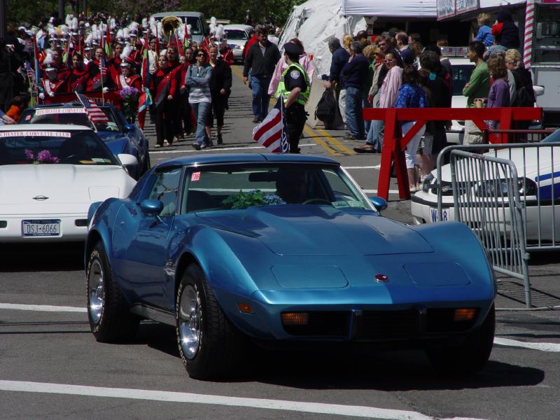 Blue '76 Corvette,<br />white '96, blue '82 follow