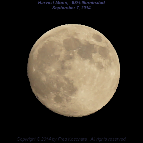 Harvest Moon, 98% Illuminated, September 7, 2014, by Fred Koschara